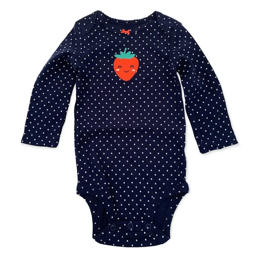 9‎ Months Carters Infant Girls One Piece Navy Blue Polka Dot Strawberry