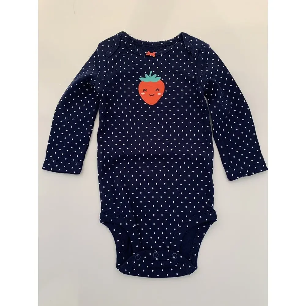 9‎ Months Carters Infant Girls One Piece Navy Blue Polka Dot Strawberry