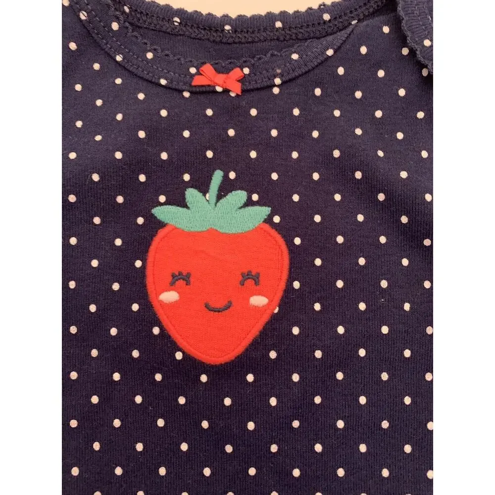 9‎ Months Carters Infant Girls One Piece Navy Blue Polka Dot Strawberry