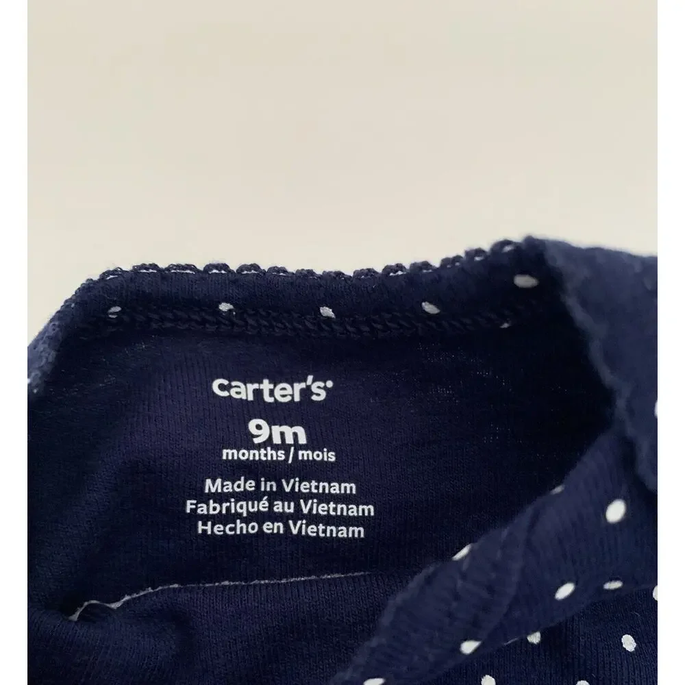 9‎ Months Carters Infant Girls One Piece Navy Blue Polka Dot Strawberry