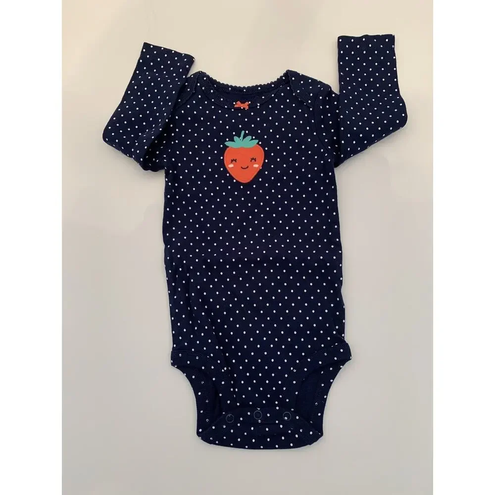 9‎ Months Carters Infant Girls One Piece Navy Blue Polka Dot Strawberry