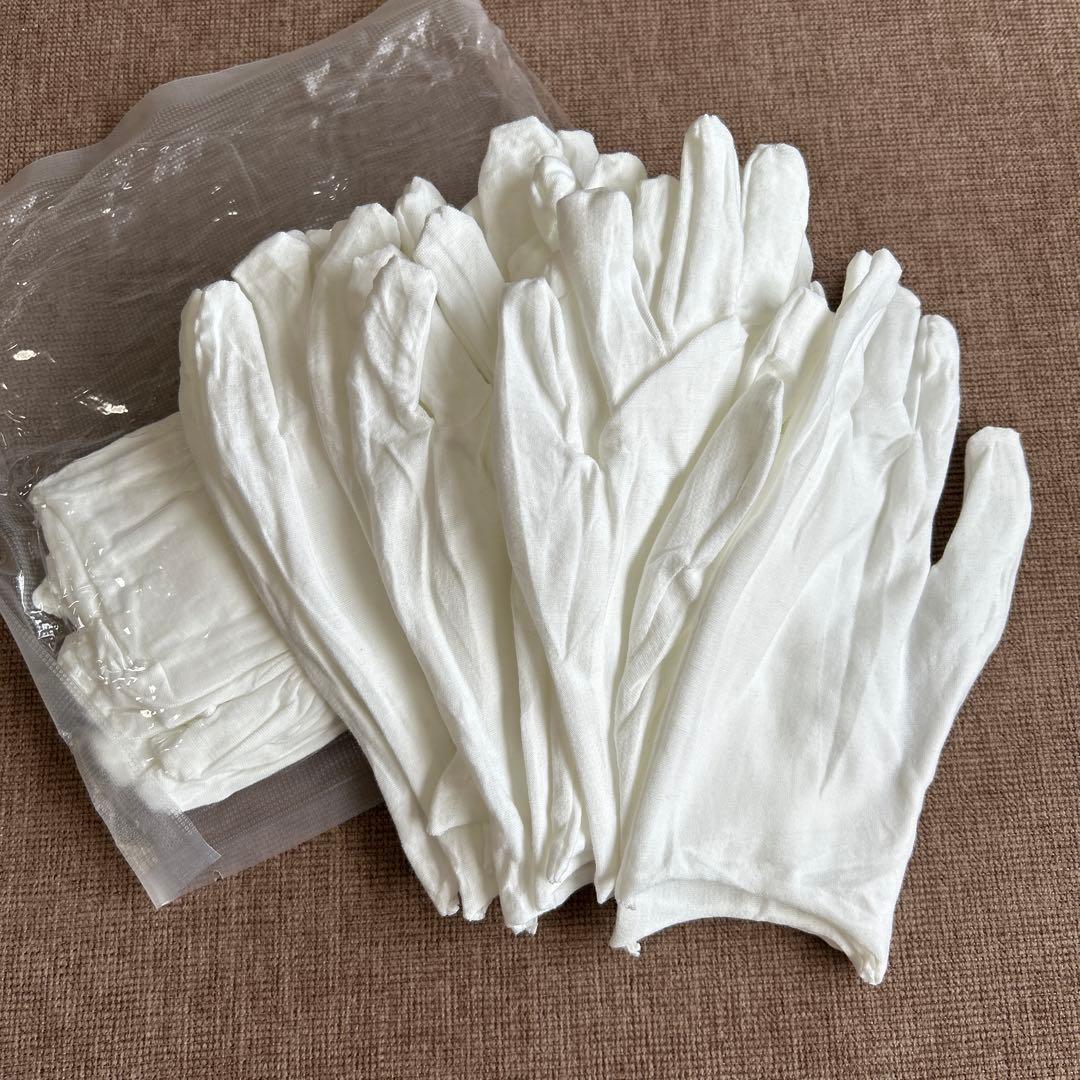 White Gloves, 12 Pairs, Cotton, Finger Type