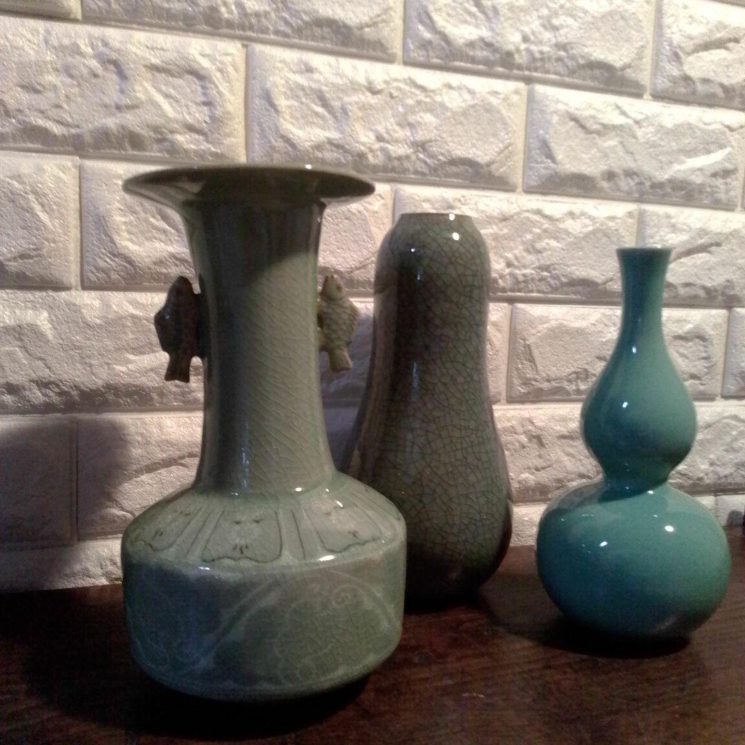 Vase Set of 3, Bulk Sale, Celadon, Flower Vase, Japanese Modern, Pottery