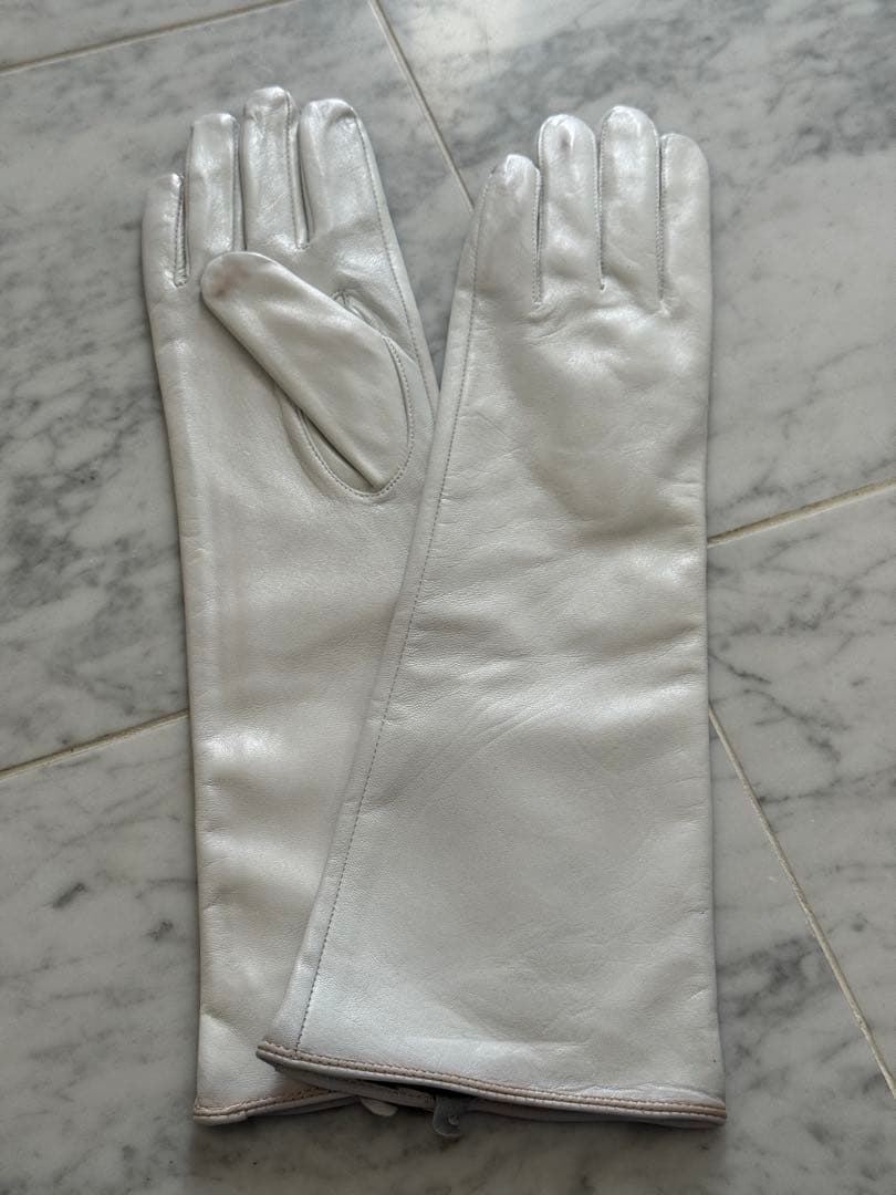 White Leather Gloves - XXL Size, Approximately 40cm Long - Discounted Item