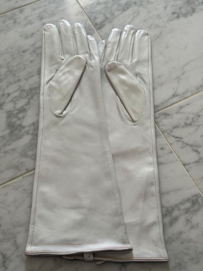 White Leather Gloves - XXL Size, Approximately 40cm Long - Discounted Item