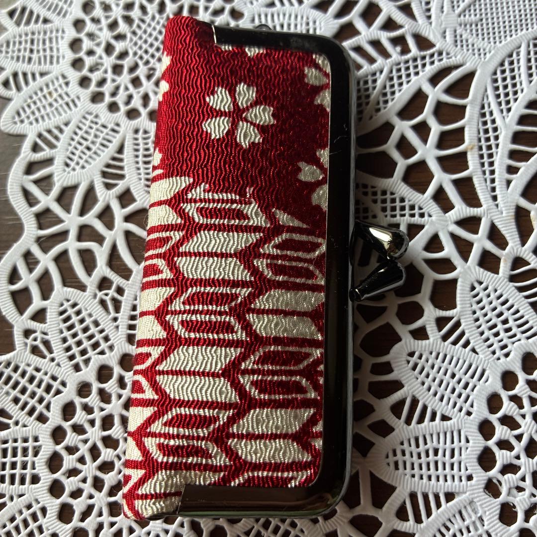 Gamaguchi Coin Purse, Japanese Pattern, Red, White, Cherry Blossom Pattern, Seal Holder