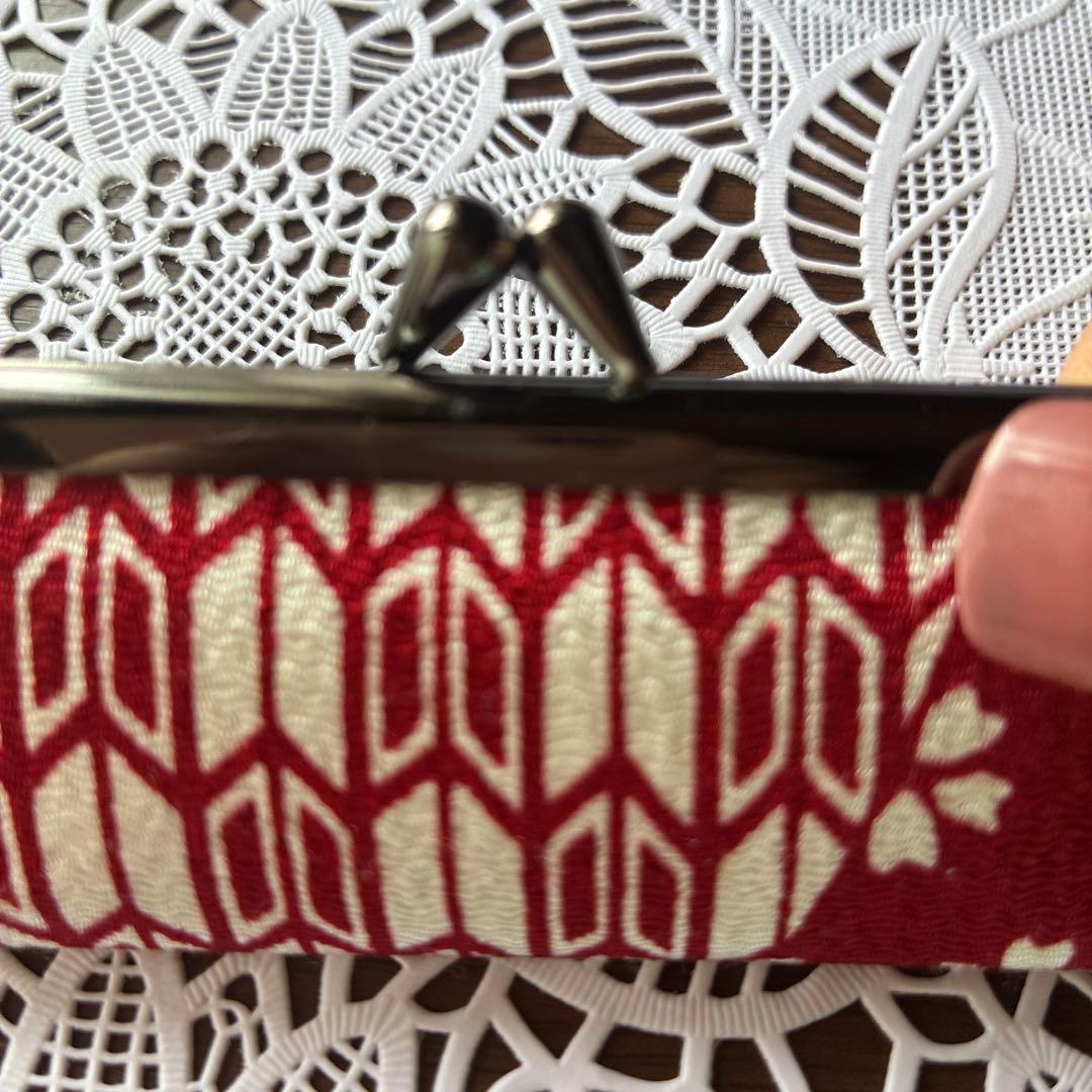 Gamaguchi Coin Purse, Japanese Pattern, Red, White, Cherry Blossom Pattern, Seal Holder